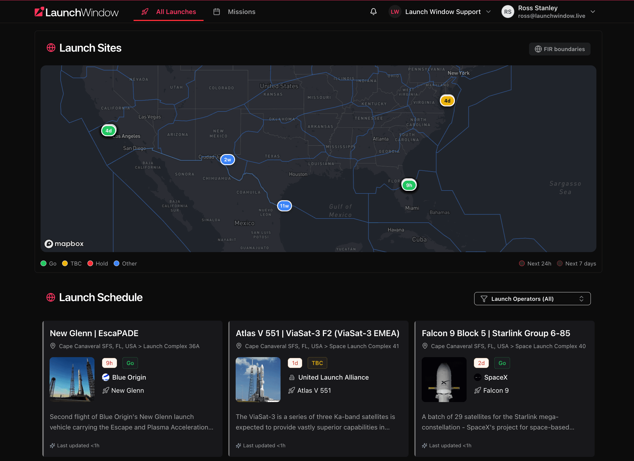 Launch Window Platform - Global launch sites and real-time mission tracking